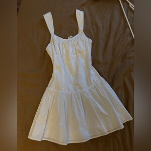 Aritzia White Pleated Mini Milkmaid Dress